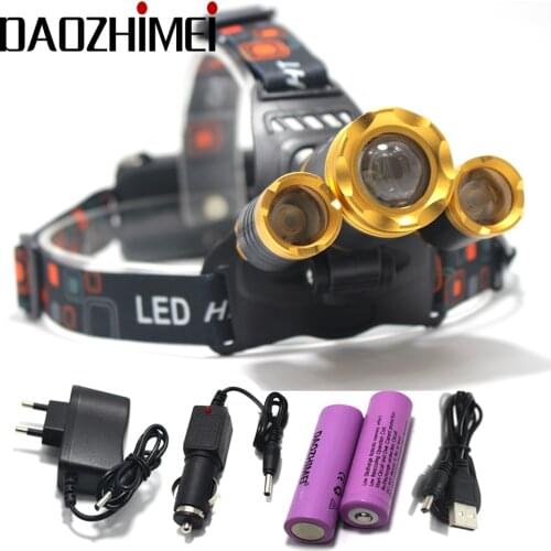 Adjustable Focus Zoom Headlight 8000LM XML T6 LED Headlamp 4 Modes Outdoor Camping Sports Head Light Lamp+18650 Charger