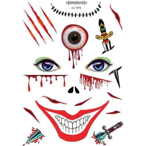 New Excellent Waterproof Halloween Face Tattoo Sticker Masquerade Face Sticker Horror Holloween Body Tattoo Decals 500pcs