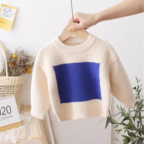2021 Autumn Kids Girls Boys Fall Winter Color Block Knitted Pullover Basic Crew Neck Elastic Knitting Sweater