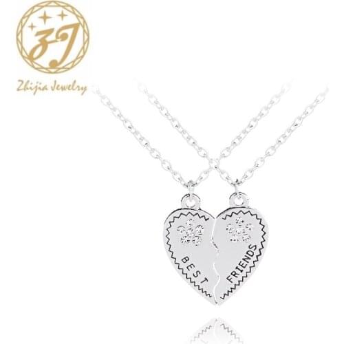 Zhijia Best Friends Forever Necklaces For 2 Heart Crystal Rhinestone Bestfriend Friendship jewelry gifts for student girls