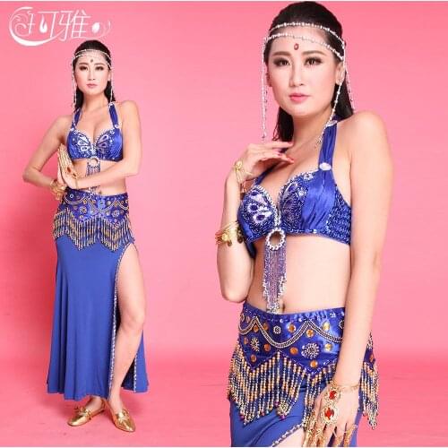 5 Colors Beaded Belly Dance Costume Set Handmade (Skirt+Belt+Bra) Bellydance Dress Indian Dress for Performance Wear Women Dance
