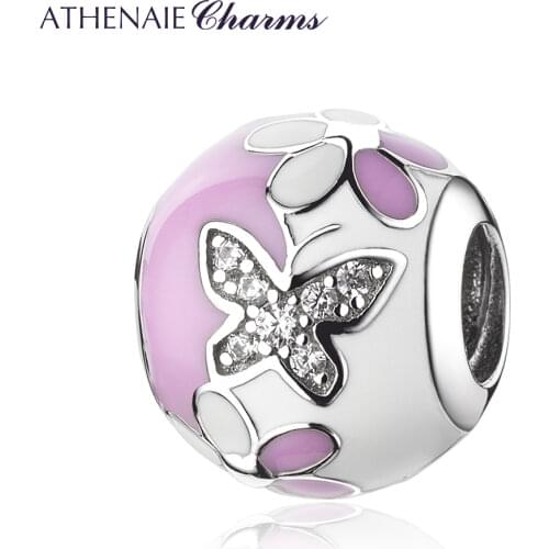 ATHENAIE 100% 925 Sterling Silver Mixed Enamel Butterfly Daisy Flower Charms Fit Bracelet Beads Pendant Women Fine Jewelry Gift