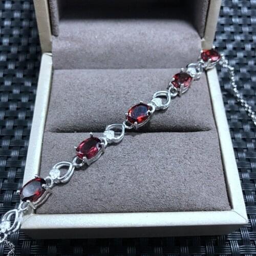 Supply 925 Sterling Silver White Gold Plated Rose Gold Inlaid MozambiQue Natural Garnet Bracelet Female Jewelry