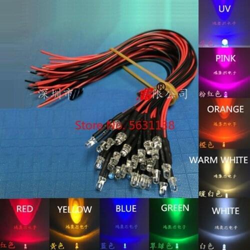 20PCS 3mm 5mm LED 3V 6V 12V 24V 20cm Pre-wired White Red Green Blue Yellow UV RGB Diodo Lamp Light Emitting Diodes Pre-soldered