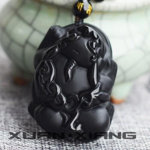 Drop Shipping Mens Pendant Necklace Natural Obsidian Stone Pixiu Pendant Bring Wealth Safety Gift for Women Fashion Jewelry