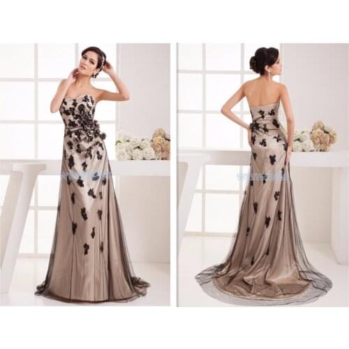 Real formal new design hot sale brides handmade flowers appliques sweetheart small train long evening Bespoke Occasion Dresses