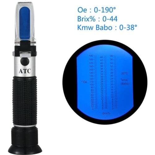 3 in 1 Brix Refractometer , 0 to 44% Brix 0 to 190 Oe Oechsle 0 to 38 KMW Refractometer Wine Beer Juice Measuring Tool