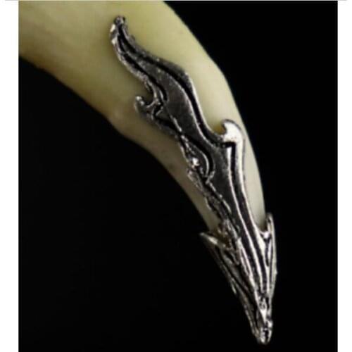 Collectable China Tibet Inlay Wolf Tooth Carve Exorcism Amulet Pendant