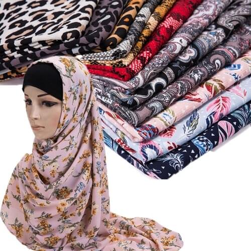 New Spring Summer Thicker Bubble Chiffon Hijab Scarf Printed Shawls Malaysian Arab Headscarf for Women Flower Foulard