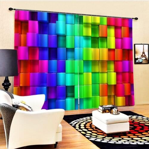 3D Window Curtains For Living Room Bedroom Customized size rainbow geometry curtains