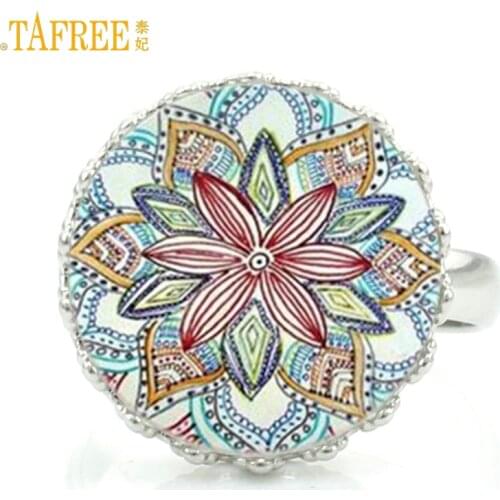 TAFREE vintage buddhist yoga mandala jewelry fashion women crown rings meditation art zen ring for lovers' gifts CT385