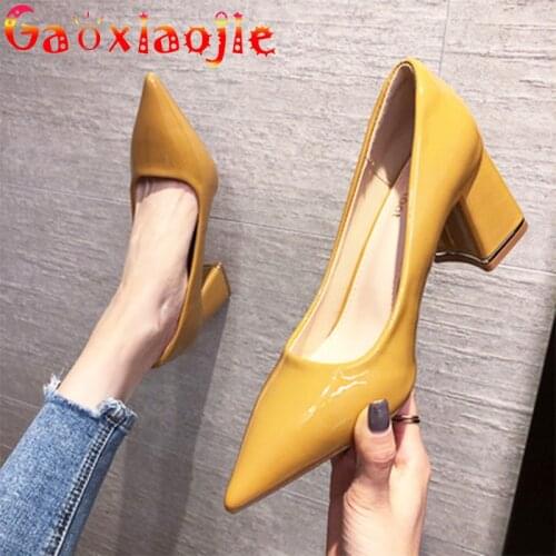 Gaoxiaojie Fashion Women Fine With Single Pumps 2021 Simple Style Square Heel Shoes Tidal Current New Pointed Toe High Heels