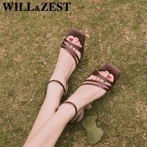 Will&Zest WomenS Sandals 2020 New Female Slates Wholesale Heels Made Of Genuine Leather Flip Flops For Women Summer Dress Shoes