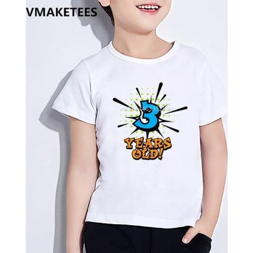 Girls & Boys Funny Tshirt Kids Happy Birthday Number 1-5 Letter Print T-shirt Baby Birthday Present Number Clothes,HKP2434