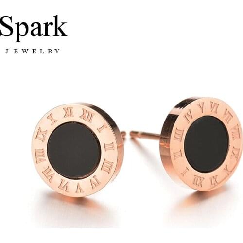 SPARK Famous Brand Jewelry 316L Stainless Steel Earring Shell Resin Engraving Numberal Stud Earring for Female Engagement Gift