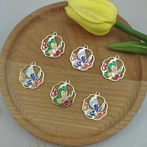 10pcs Colorful Butterfly Enamel Charms Golden Base Metal Insect Charms Dangle For Keychains Earring DIY Jewelry Making Pen Decor