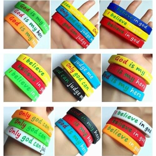 Bulk lots 100pcs Flexible Jesus Wristband God Christian Bible Jewelry Silicone Religious Bracelets Mixed Color New Fashion Style