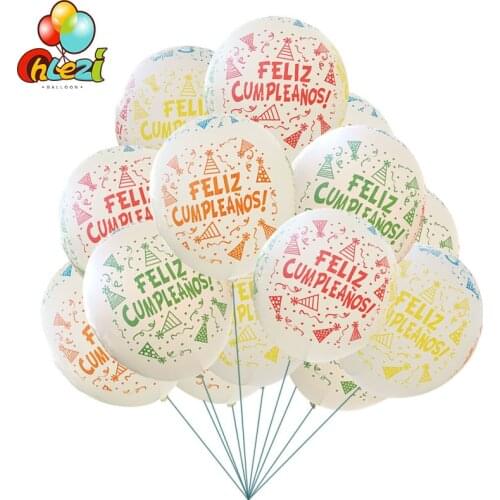 12pcs Spanish Happy birthday latex balloons adult Children 12 inch Birthday party decoration Supplies Helium globos baby shower