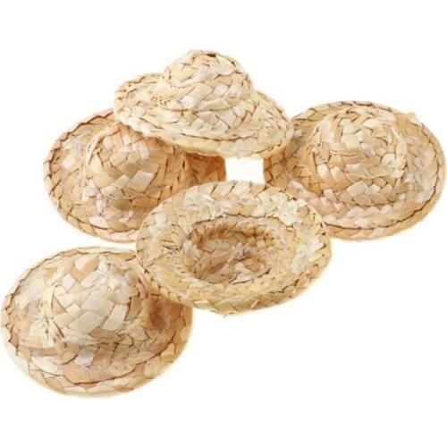 5Pcs 1:12 Dollhouse Miniature Straw Hat Mini Doll Hat Doll House Ornament Hand Weaved Accessories