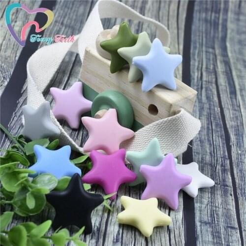 8 PCS 35MM Silicone Star Baby Teething DIY Necklace Made Accessories BPA Free Food Grade Pendant Chewable Baby Star Teeth Beads
