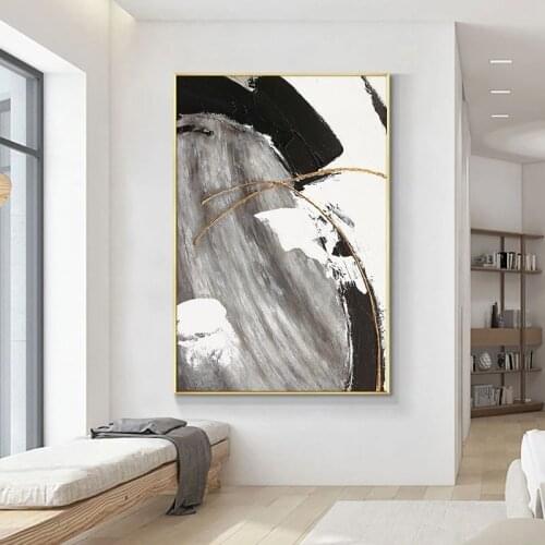 Handmade Abstract Oil Painting Wall Art Black and White Style Picture Minimalist Modern On Canvas Decorative For Living Room