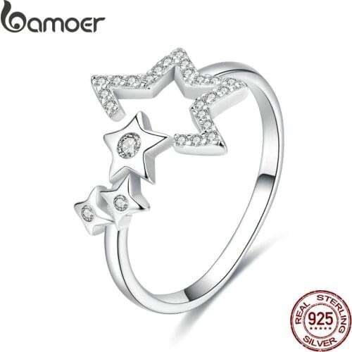 BAMOER Authentic 925 Sterling Silver Luminous Star Waitting Adjustable Finger Rings for Women Wedding Engagement Jewelry SCR452