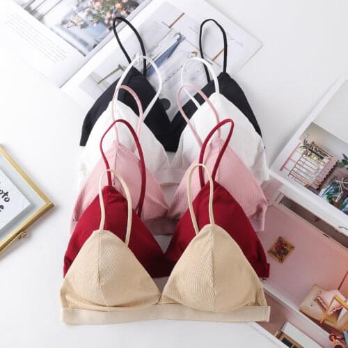 Summer Ice Silk French Triangle Cup Without Steel Ring Seamless Bra Women Sexy Solid Lingerie Thin Strap Wire Free Push Up Bra