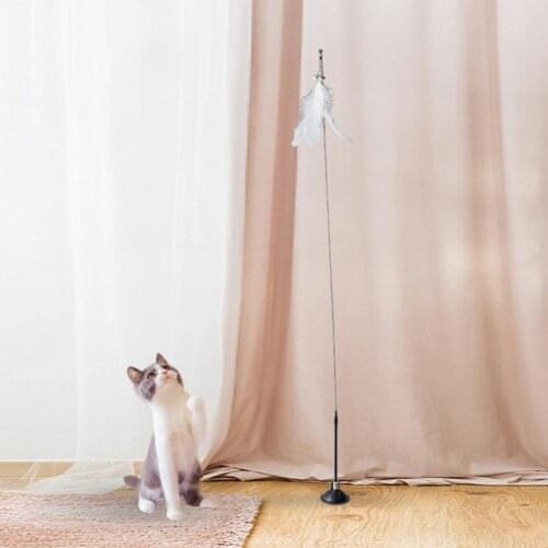 Boredom Relieving Harmless Cats Teaser Feather Stick Toy with Suction Cup for Kitten