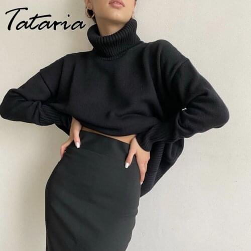 Oversize Turtleneck Autumn Winter 2021 Long Sweaters for Women Fashion Black Classic Pull Vintage Femme Knit Top Woman Jumper