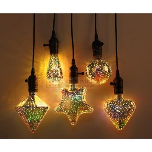 3D Decoration LED Light Bulb E27 6W 85-265V Vintage Star Fireworks Edison Bulb Lamp Holiday Night Light Novelty Christmas Tree
