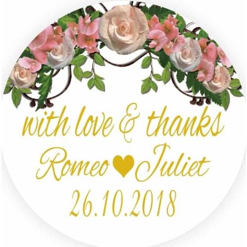 DouxArt 100pcs with love & thanks Personalized Stickers Seals, 40mm Wedding Baptism Party Graduation Communion Boxes Labels V453