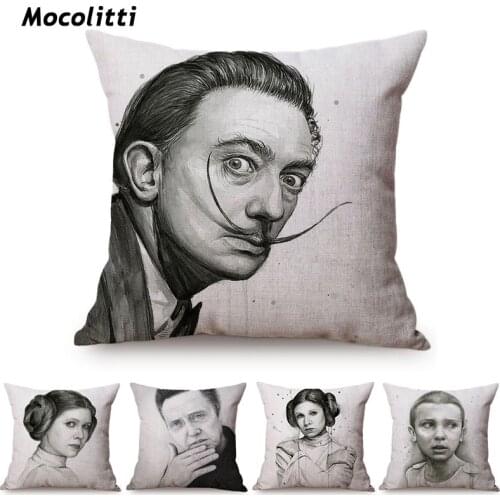 Hollywood Movie Character Portrait Home Decorative Pillow Case Black and White Sketch Art Princess Leia Car Sofa Cushion Covers