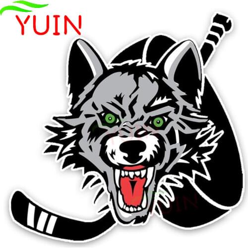 Interesting Lovely Hockey Gray Wolf Head Cartoon Colored Car Sticker PVC Window Decoration Accessories Waterproof Decal 14*14cm