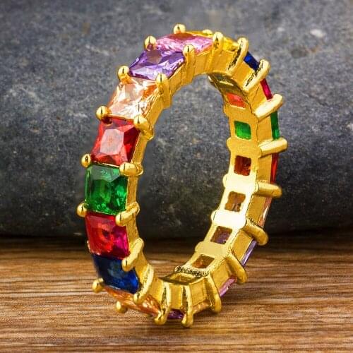 Delicate Minimalist Tiny Micro Cubic Zirconia Ring Rainbow Square Baguette Rings For Women Fashion Party Wedding Birthday Gift