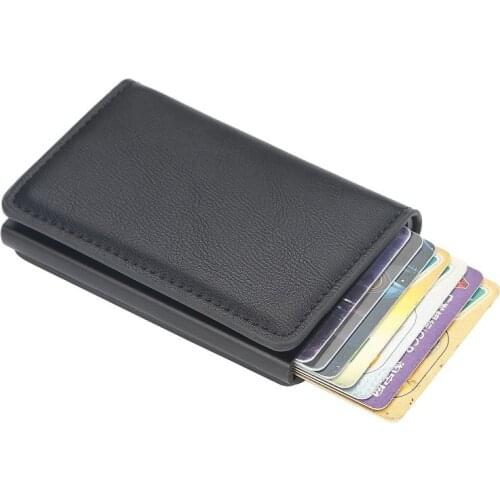New Antitheft Men Vintage Credit Card Holder Blocking Rfid Wallet PU Leather Unisex Security Information Aluminum Purse