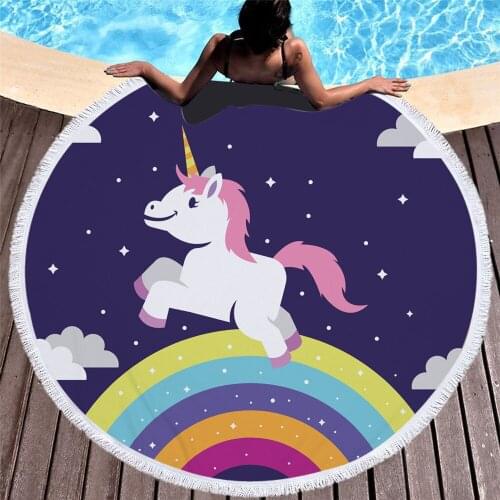 Microfiber creative Round Beach Towel Rainbow Unicorn animal 1pcs Tassel Tapestry Kids Yoga Mat Cartoon Towel 150cm Blanket