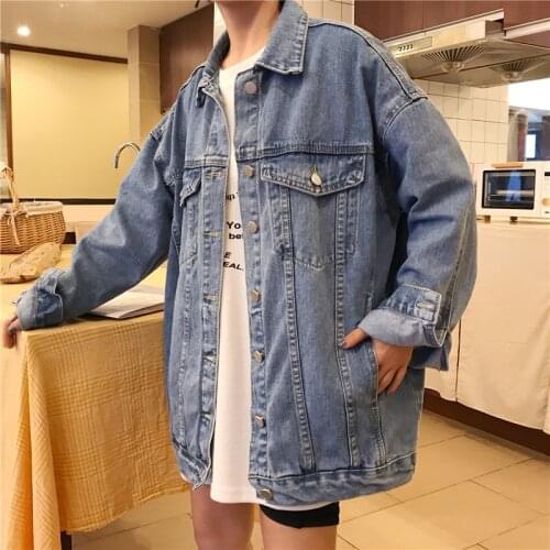 High quality 100% cotton oversized boyfriend denim jacket women coat veste femme kurtka streetwear loose Jean Jacket