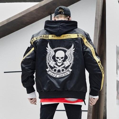 SEVEYFAN Mens Autumn Winter Jacket Skull Personality Boys Hip-Hop Baseball Collar Long Sleeve Jackets