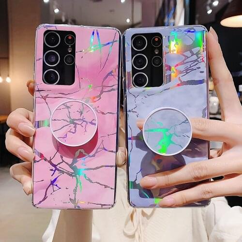LOVECOM Laser Marble Phone Case For Samsung S20 FE S21 S10 S8 S9 Plus A21S A50 Note 20 10 Flexible Folded Holder Soft Back Cover