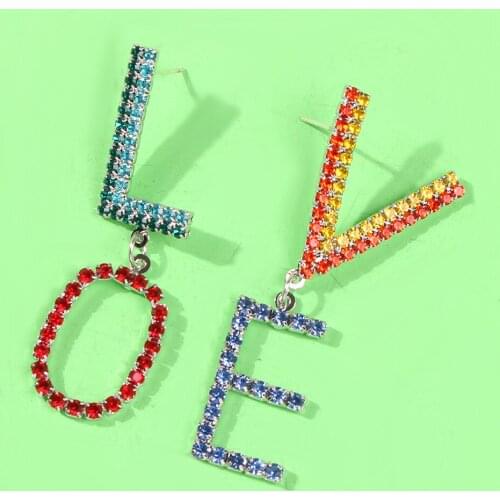 Trendy Shiny Full Crystal LOVE Lips Dangle Earring Korean Rhinestone letter Mouth Chain Long Earrings For Women Jewelry wholesal