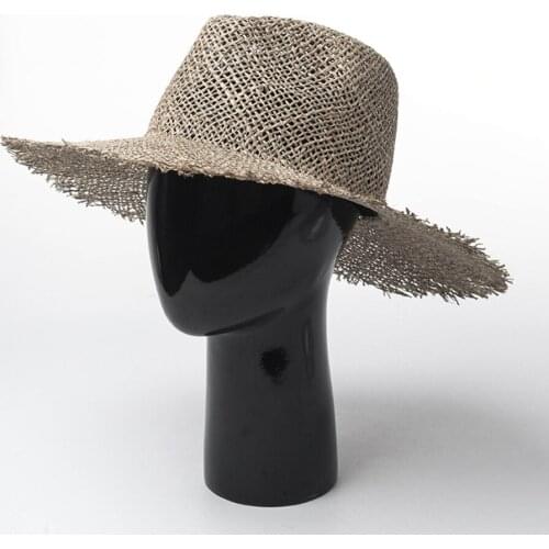 Seagrass Boater Hat Women Sun Hat Breathable Ladies Straw Hats Casual Summer Wide Brim Beach Hat Unisex Jazz Outdoor Holiday