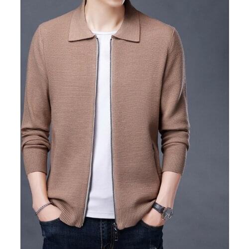 BROWON New Fashion Winter Clothes Sweater Men Knitted Turn-Down Collar Solid Color Casual Sweater Zipper Clothes Mens Cardigan