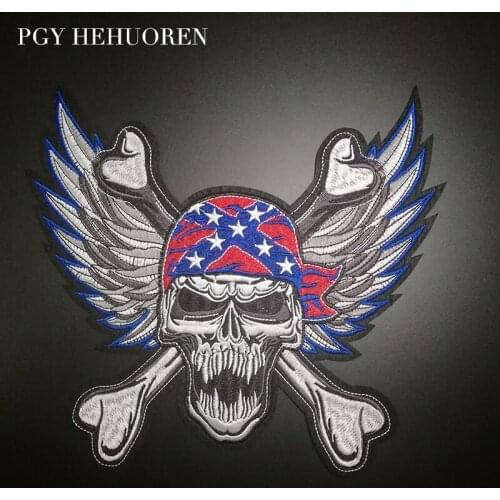 PGY Punk Style Embroidered Biker Patches For Jeans Men Jacket Clothing Angle Skull Wing Military Patch Stickers On Motorcycle