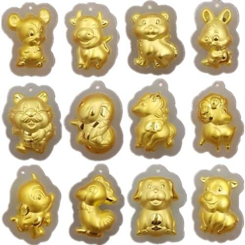New Pure 24k Yellow Gold Pendant 25x18mm Lovely Cartoon Animals Chinese Zodiac Nephrite Jade Charm