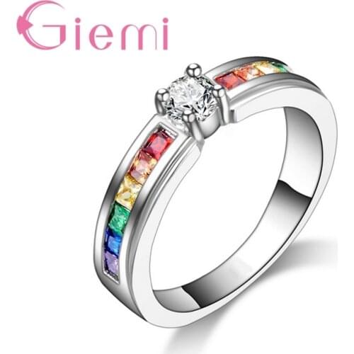 New Fashion S925 Sterling Silver Jewelry Nice Gift for Women Men Wedding Engagement Colorful Rainbow Cubic Zircon Rings