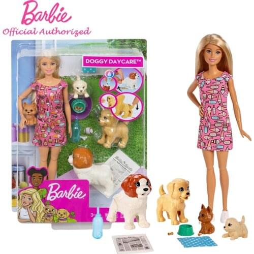 2019 Barbie Original Brand Doggy Daycare Doll & Pets Pretend Kid Toy Lovely Dog Boneca Mode FXH08 For Children Birthday Gift
