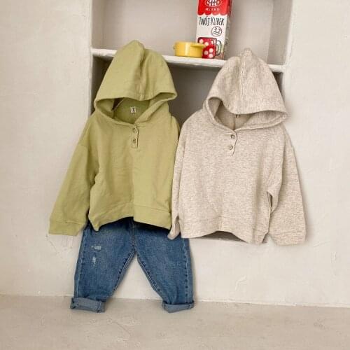 2021 Autumn Sweatshirt Boys Girls Children Pullover Top Fashion Korean Girls Hoodie 2 Buttons Sweatshirt Coat Boys Clothes