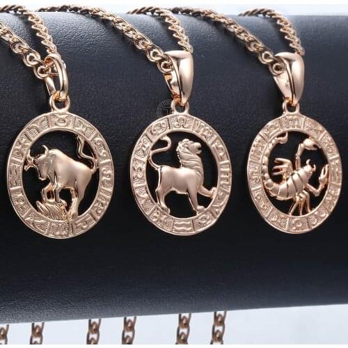 12 Zodiac Sign Constellations Pendants Necklaces For Women Men 585 Rose Gold Male Jewelry Fashion Birthday Gifts GPM16