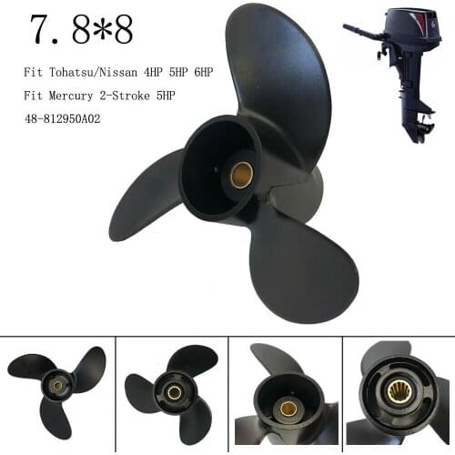 48-812950A02 3R1-W64516-0 Boat Propeller 7.8x8 for Mercury Outboard Motors 2-Stroke 5HP/Tohatsu/Nissan 4HP 5HP 6HP