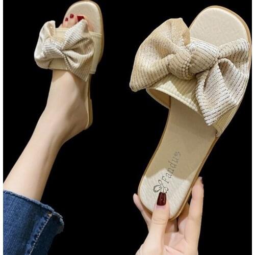 Shoes Summer Clogs Woman Slippers Flat Heeled Mules Luxury Slides Platform On A Wedge Butterfly-Knot Beach High Soft